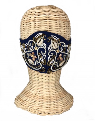 Navy Blue Embroidered Mask